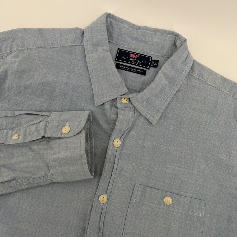 Vineyard Vines Slim Longshore Shirt Mens XL Blue Cotton Blend Long Sleeve Button
